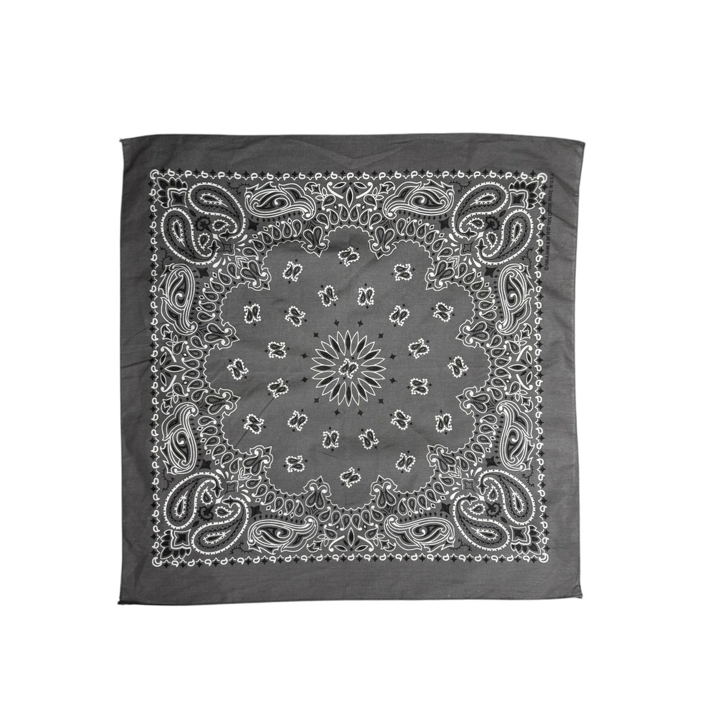 Hav-A-Hank Grey Paisley Bandana 100% Cotton Made in USA Square Scarf 21 X 21